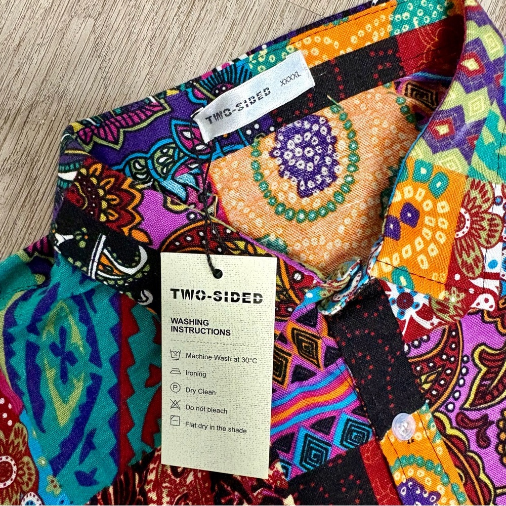 Two Sided Patchwork Button Up Shirt L1 - Picture 4 of 5